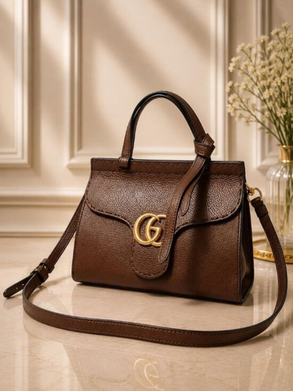 Authentic Gucci GG Marmont Mini Top Handle Shoulder Bag